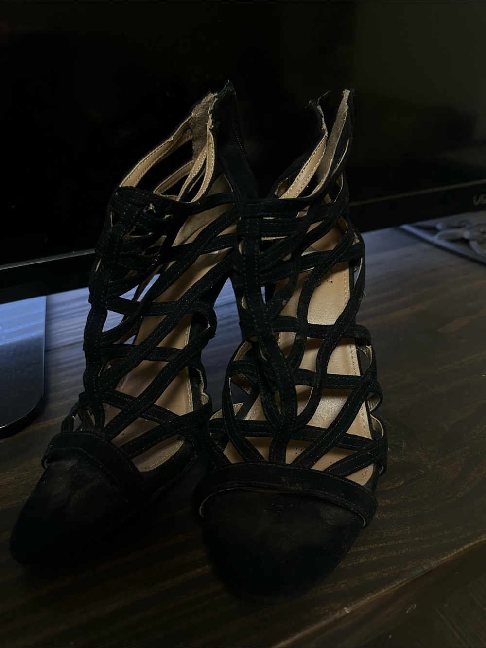 a.n.a Black Strappy Cage High Heel Sandals
